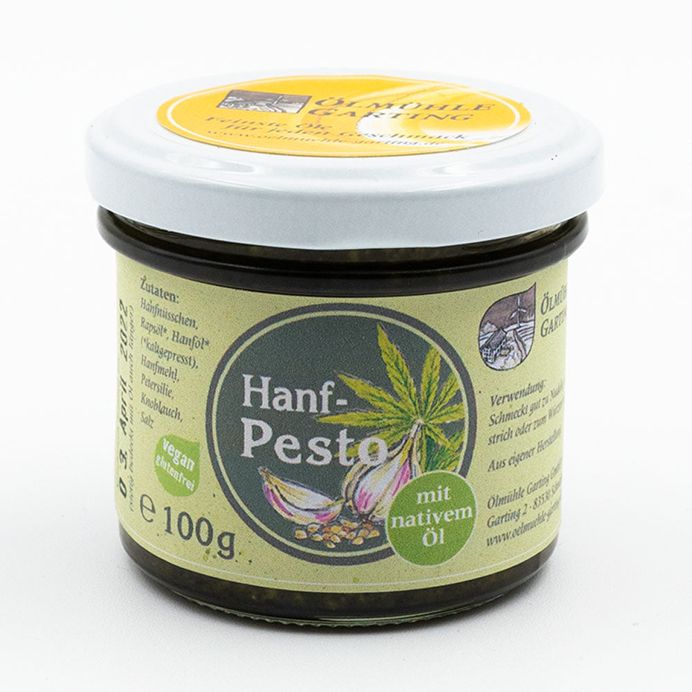 Hanfpesto mit kaltgepresstem, mediterranen Rapsöl