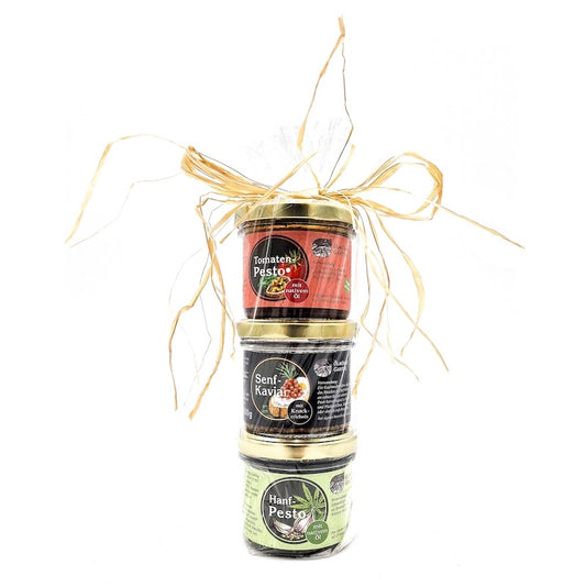 Geschenkset Pesto - Hanfpesto, Tomatenpesto & Senfkaviar