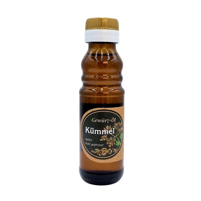 Kümmelöl nativ kaltgepresst in brauner Glasflasche, 100 ml – Ölmühle Garting