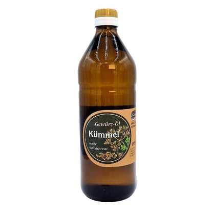 Kümmelöl nativ kaltgepresst in brauner Glasflasche, 750 ml – Ölmühle Garting