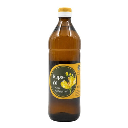 750-ml-Flasche natives kaltgepresstes Rapsöl der Ölmühle Garting aus regionaler Rapssaat