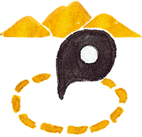 Icon-Illustration mit schwarzem Standort-Pin, goldenem Kreis und Berglinien – steht für die regionalen und nachhaltigen Produkte der Ölmühle Garting.